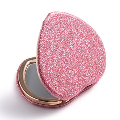 Eleganter, herzförmiger, glitzernder, faltbarer Kosmetikspiegel – roségoldener Rahmen, hypoallergenes Metall, tragbar und praktisch für Mädchen